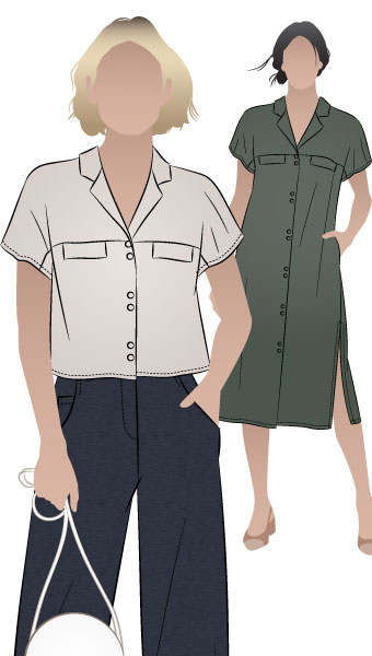 Monty Shirt and Dress By Style Arc - This is a two in one pattern, an easy fit dress and shirt which features a neat revere collar and an extended shoulder line.