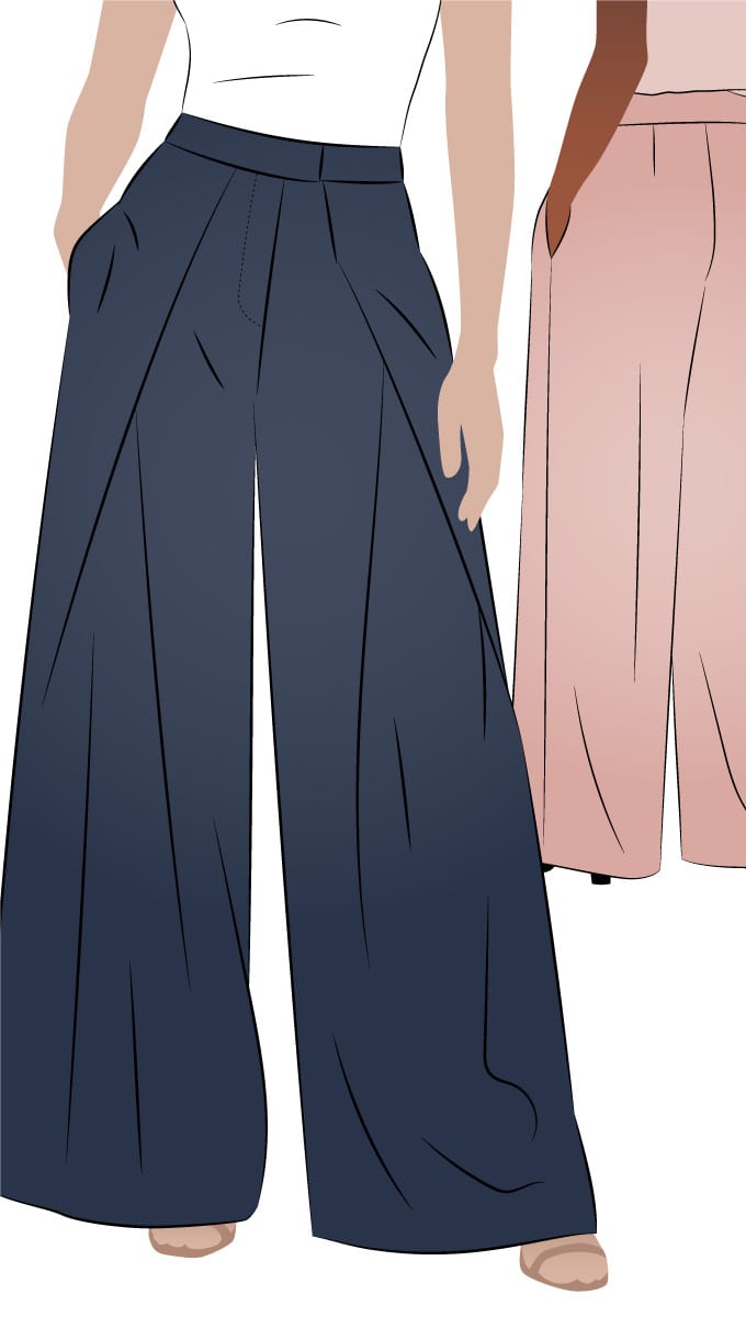 Nala Woven Pant by Style Arc - Wide leg, full-length pleated pants with zip fly and shaped waistband