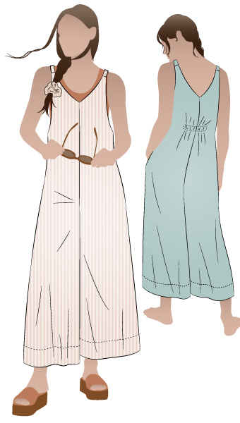 Norman Jumpsuit By Style Arc - "V" neck pull-on jumpsuit with wide 7/8th leg length