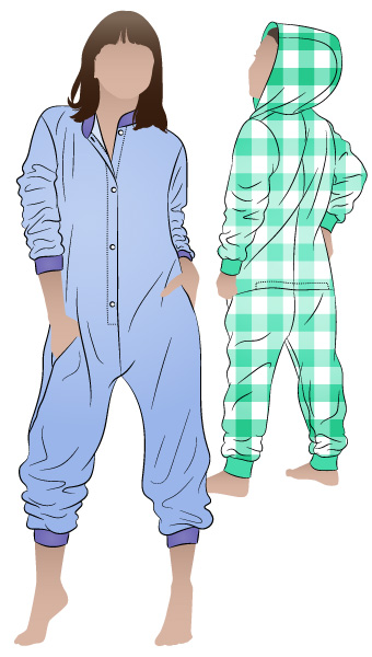 Onesie Kids By Style Arc - Long sleeved Onesie with optional hood or neck band, for kids 2-14