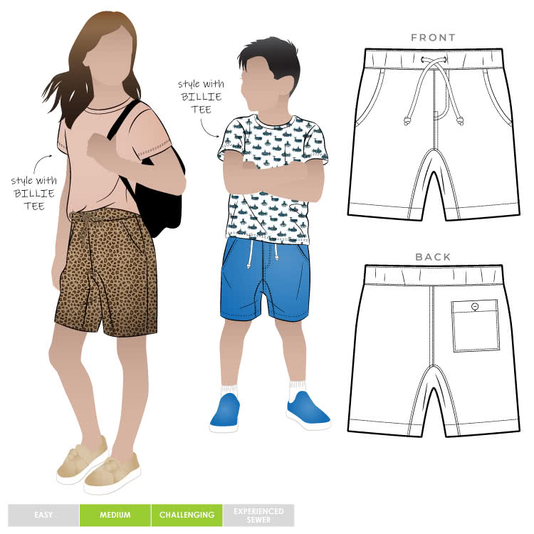 Oscar Kids Short Oscar Kids Short by Style Arc - Elastic waist short featuring a crotch insert, front and back pockets, for kids 2-14