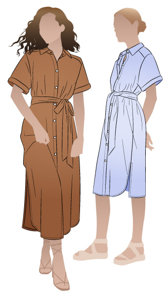 Palmer Woven Dress by Style Arc - Short sleeved shirtmaker dress with side splits and inseam pockets