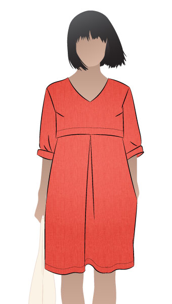 Patricia Rose Dress By Style Arc - Loose fitting V-neck dress with front inverted pleat and in-seam pockets.