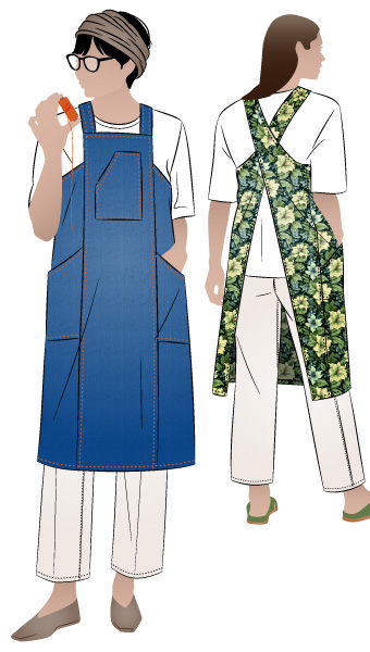 Pinnie Sewing Cooking Apron by Style Arc - Knee length, cross back apron with pockets. Layered pattern includes all sizes