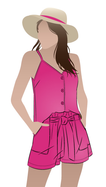 Portia and Ellen Discounted Pattern Bundle By Style Arc - Discounted sewing pattern bundle for a woven top and short outfit. The short features a paper-bag elastic waist. The top is a gorgeous woven cami.