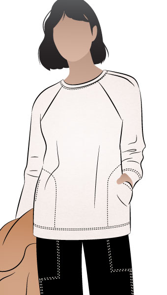 Preston Knit Sweater by Style Arc - Square shaped sweater featuring raglan sleeves, crew neck and inseam pockets.