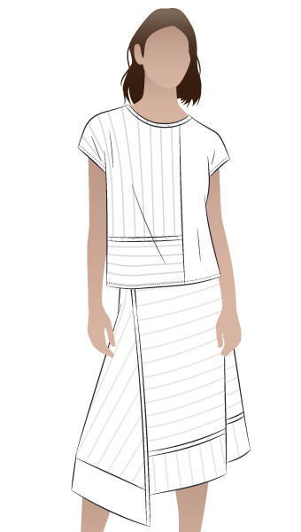 Quinn Woven Top + Skirt By Style Arc - Panelled woven top and skirt pattern bundle.