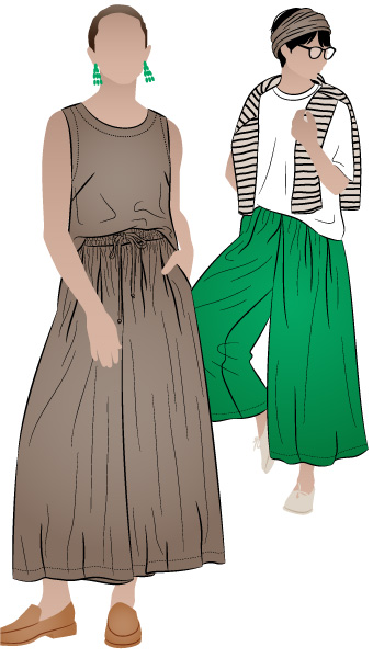 Reeve Woven Culotte by Style Arc - Wide leg cropped pant with hem tucks, inseam pockets and elastic waistband