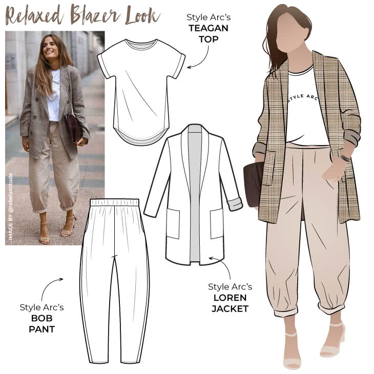 Relaxed Blazer Look Sewing Pattern Bundle By Style Arc Relaxed Blazer Look Sewing Pattern Bundle By Style Arc - Up your casual dressing game with our latest discount pattern bundle that includes the Bob Woven Pant, Loren Jacket and Teagan Knit Top.