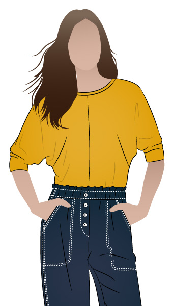 Rhea Knit Top by Style Arc - Basic knit top with elbow length dolman sleeve.