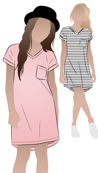 Richie Kids Knit Tunic By Style Arc - Easy fitting knit dress with patch pocket, "V" neckband and hi-low hem, for kids 2 - 8