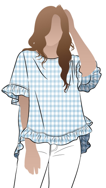 Selina Woven Top By Style Arc - Slip on "A" line easy fit top featuring sleeve and hem frills.