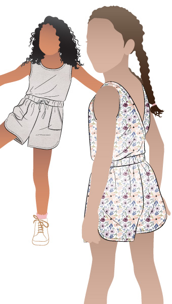 Skipper Kids Playsuit By Style Arc - Pull on playsuit with elastic waist and crossover back, for Kids 2-8