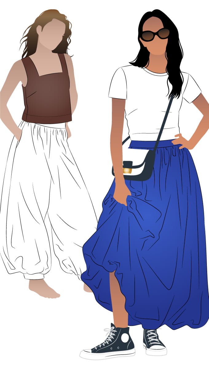 Sophia Woven Bubble Skirt and Pant by Style Arc - Maxi and mini length bubble skirt and pants