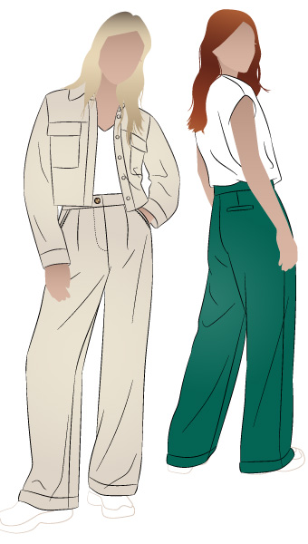 Spencer Woven Pant By Style Arc - Classic wide leg cuffed pant with a shaped waistband, fly zip and pockets.