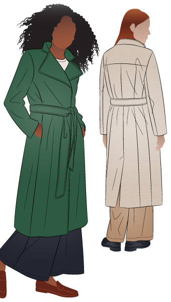 Stella Woven Coat By Style Arc - Mid length fully lined wrap coat with long sleeves and tie belt.
