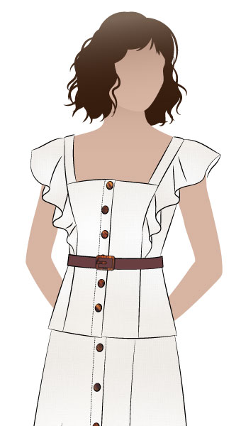 Sutton Woven Cami By Style Arc - Button through fitted cami sewing pattern with optional shoulder flounce.