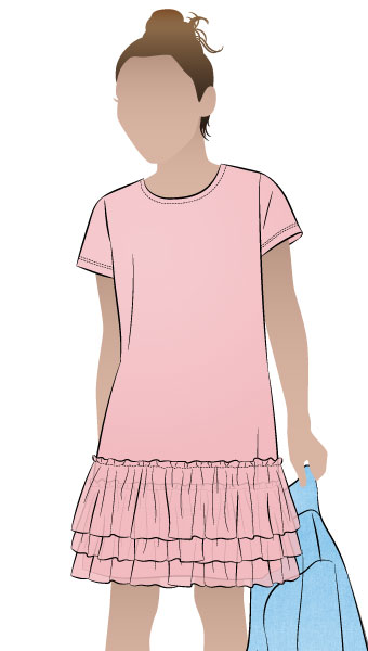 Tilly Kids Knit Dress By Style Arc - "T" shirt style knit dress with 3 tulle frills for kids 2-8