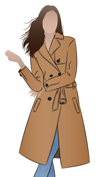 Tracy Trench Coat by Style Arc - Casual classic double-breasted unlined trench coat featuring welted pockets chest flap and belt