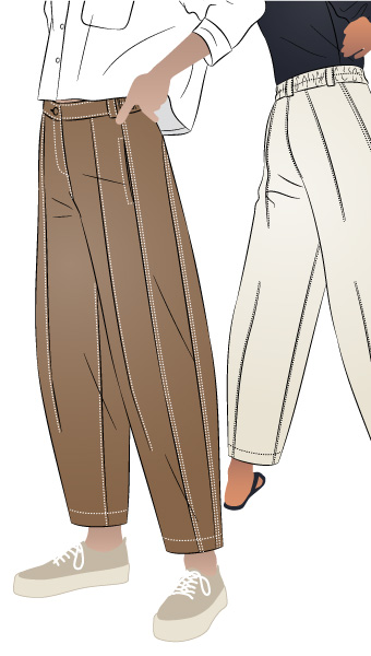 Twig Woven Pant by Style Arc - Barrel leg, high-waisted jeans with fly front and inseam pockets