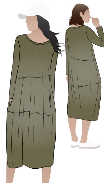 Venice Knit Dress by Style Arc - Cocoon shaped knit dress with angled seams, long sleeves and slit pockets