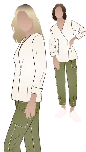 Vera & Victor Bundle By Style Arc - Engineered jean with unique top stitch and pocket details paired with soft wrap blouse unique stylish outfit.
