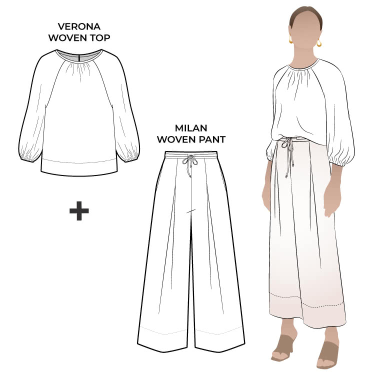 Verona Woven Top and Milan Woven Pant Sewing Pattern Bundle By Style Arc Verona Woven Top and Milan Woven Pant Sewing Pattern Bundle By Style Arc - A chic on trend easy fit statement sleeve top and wide leg ankle length pant bundle that will take you anywhere.