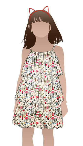 Wilma Kids Dress by Style Arc - Gathered three-tiered dress with full lining and thin straps, for kids 2- 8.