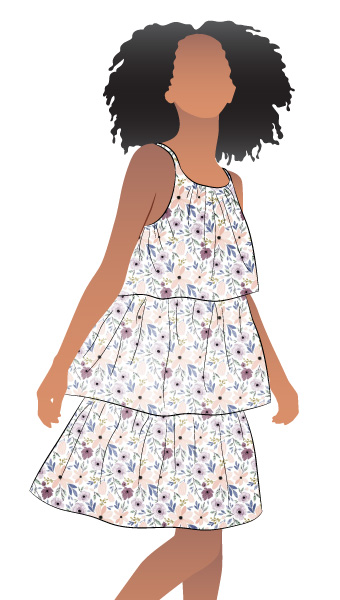 Wilma Teens Dress by Style Arc - Pull-on tiered party dress with elastic at underarms and back for teens 8-16