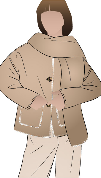 Wren Jacket by Style Arc - Square shaped jacket & scarf with blanket stitch finish
