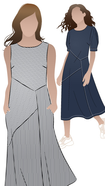 Yvette Woven Dress by Style Arc - A-line, asymmetrical sleeveless panelled dress with the option of a sleeve