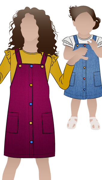 Zoe Kids Pinafore by Style Arc - Slight A-line kids pinafore - wear with a T-shirt for summer or layer with a skivvy and jumper for winter. For kids 2-14.